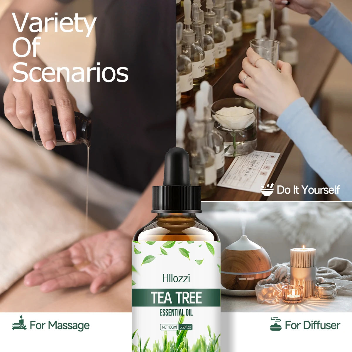 Tea Tree Aceite esencial de árbol para masajes.